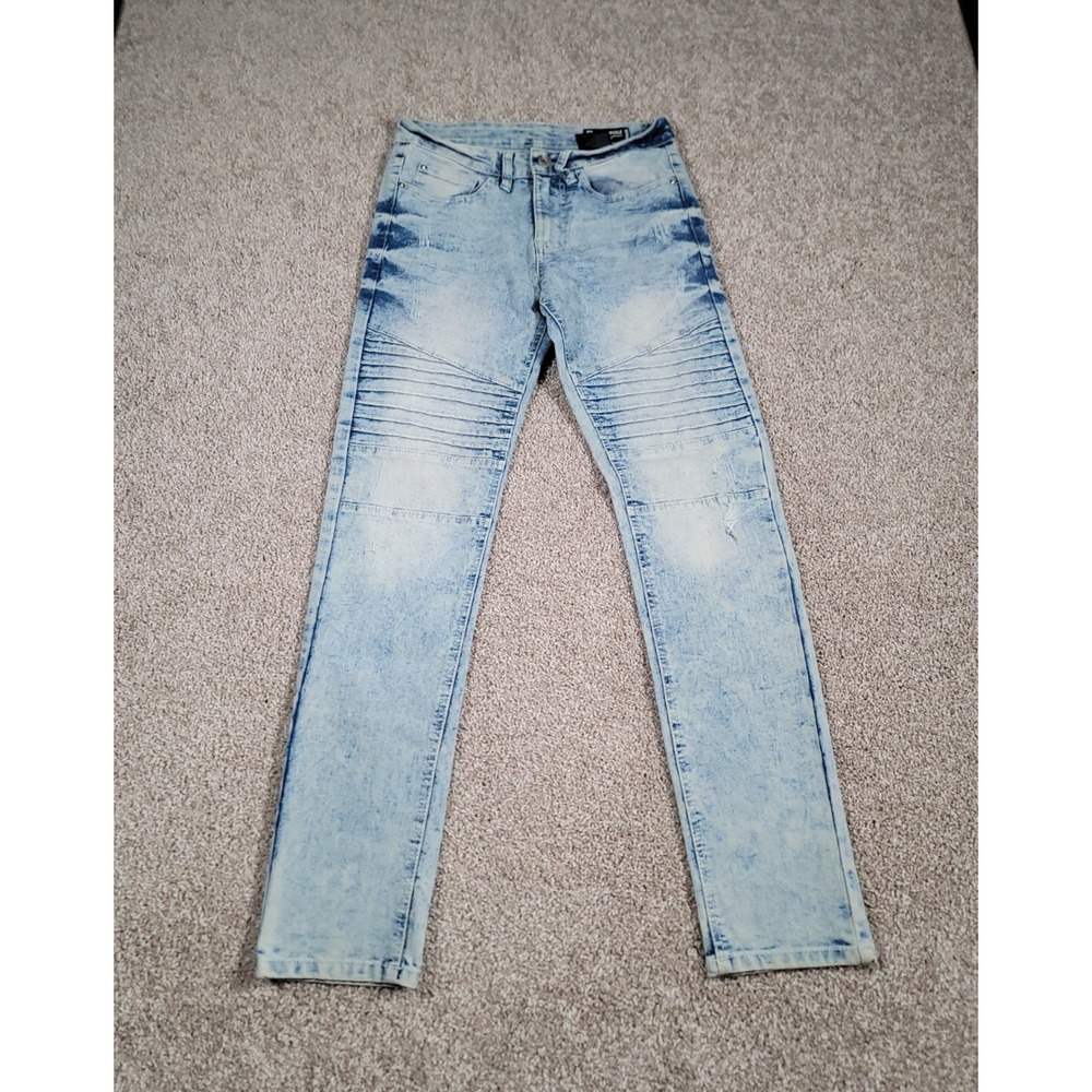 Southpole Jeans Mens Size 28x29* Distressed Moto Skinny Faded Grunge Blue Denim
